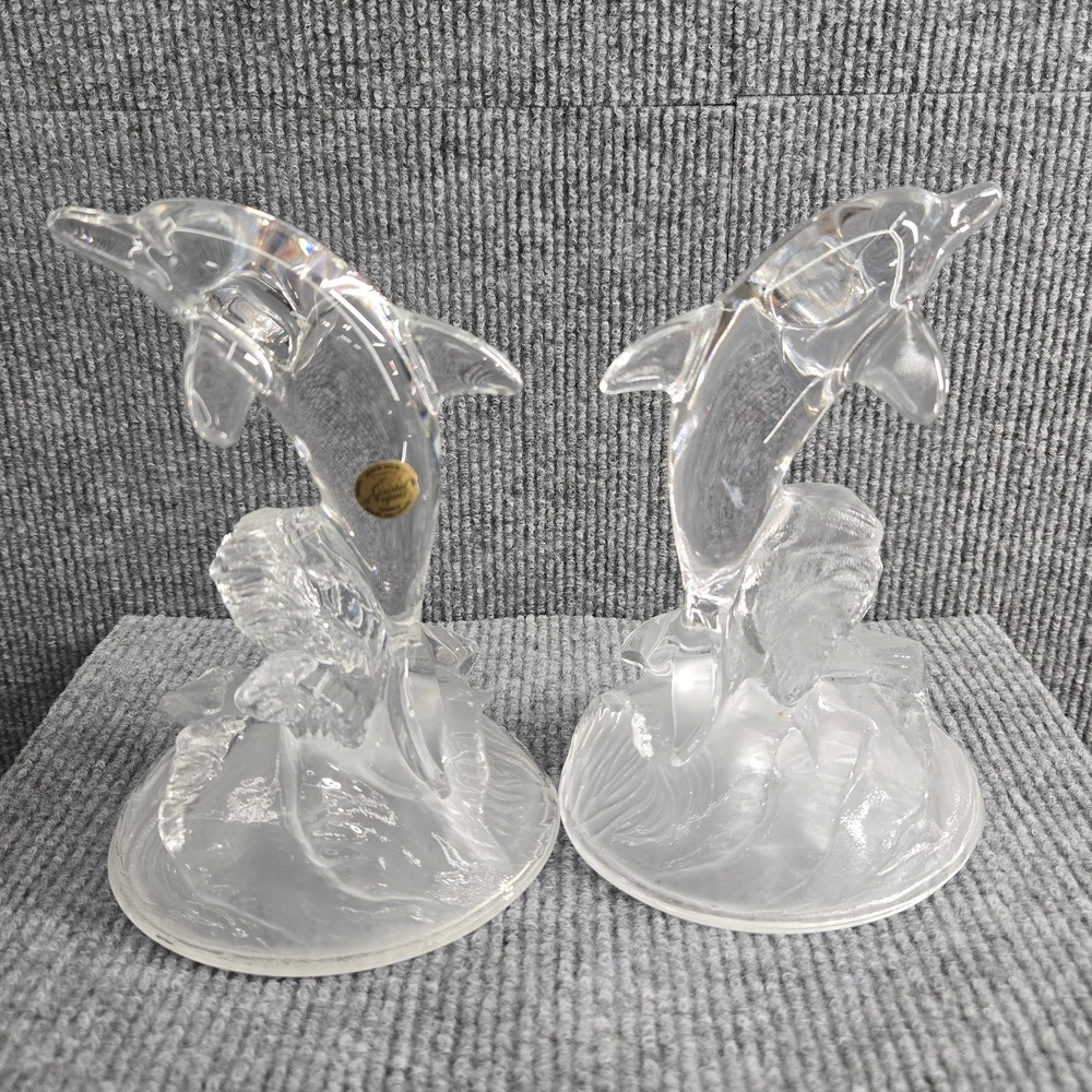 Cristal d'Arques France Dolphin Figurine Pair Lead Crystal
